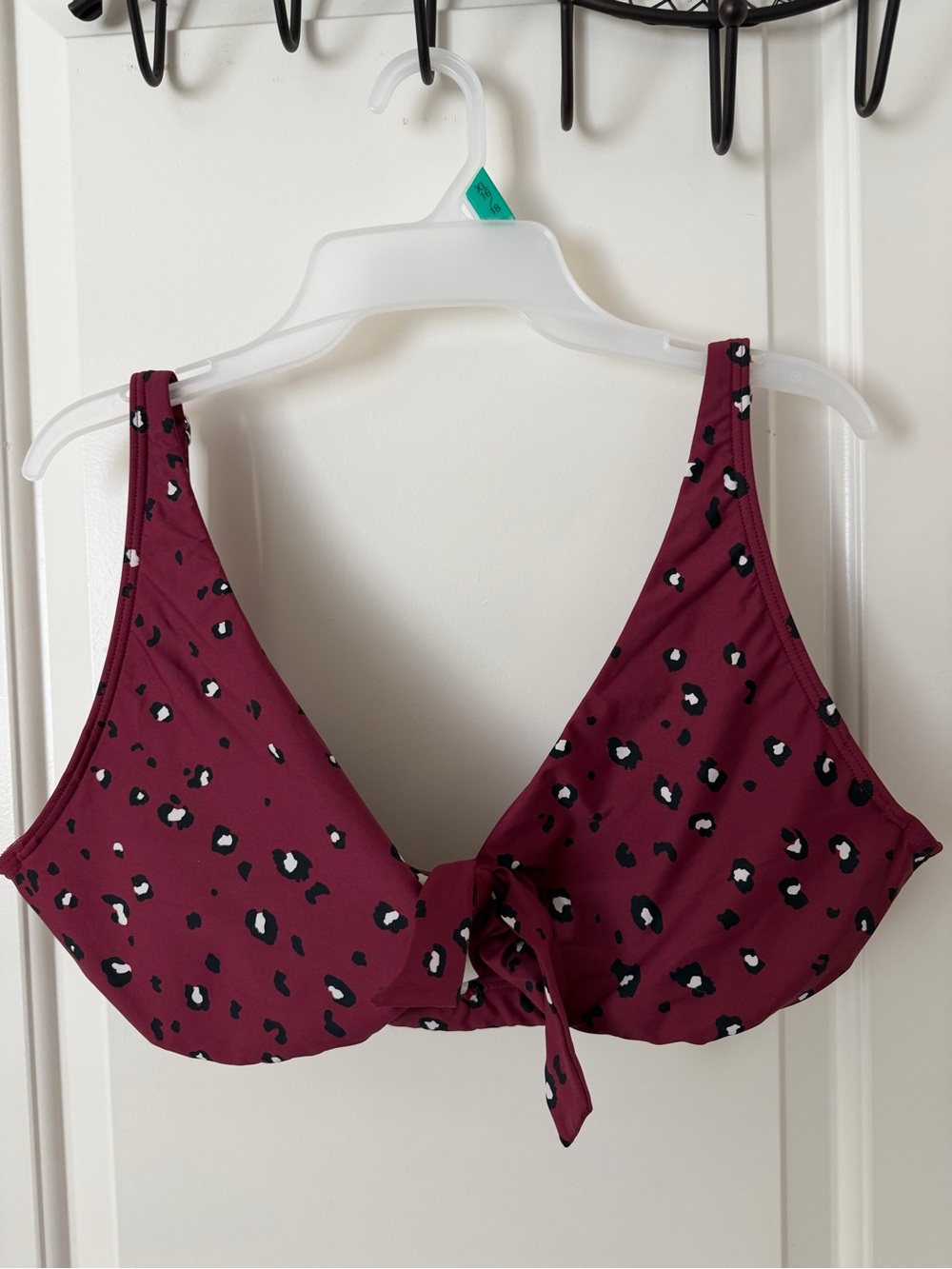 Birdsong: Women’s Leopard Wine Red Printed Tie-Front Swim Top
